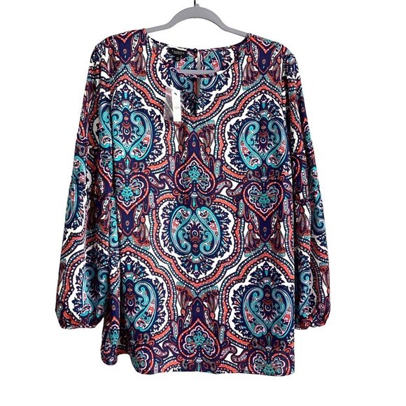 NWT Talbots Long Sleeve Paisley Prints Blouse Top Size 1XP - Picture 1 of 13